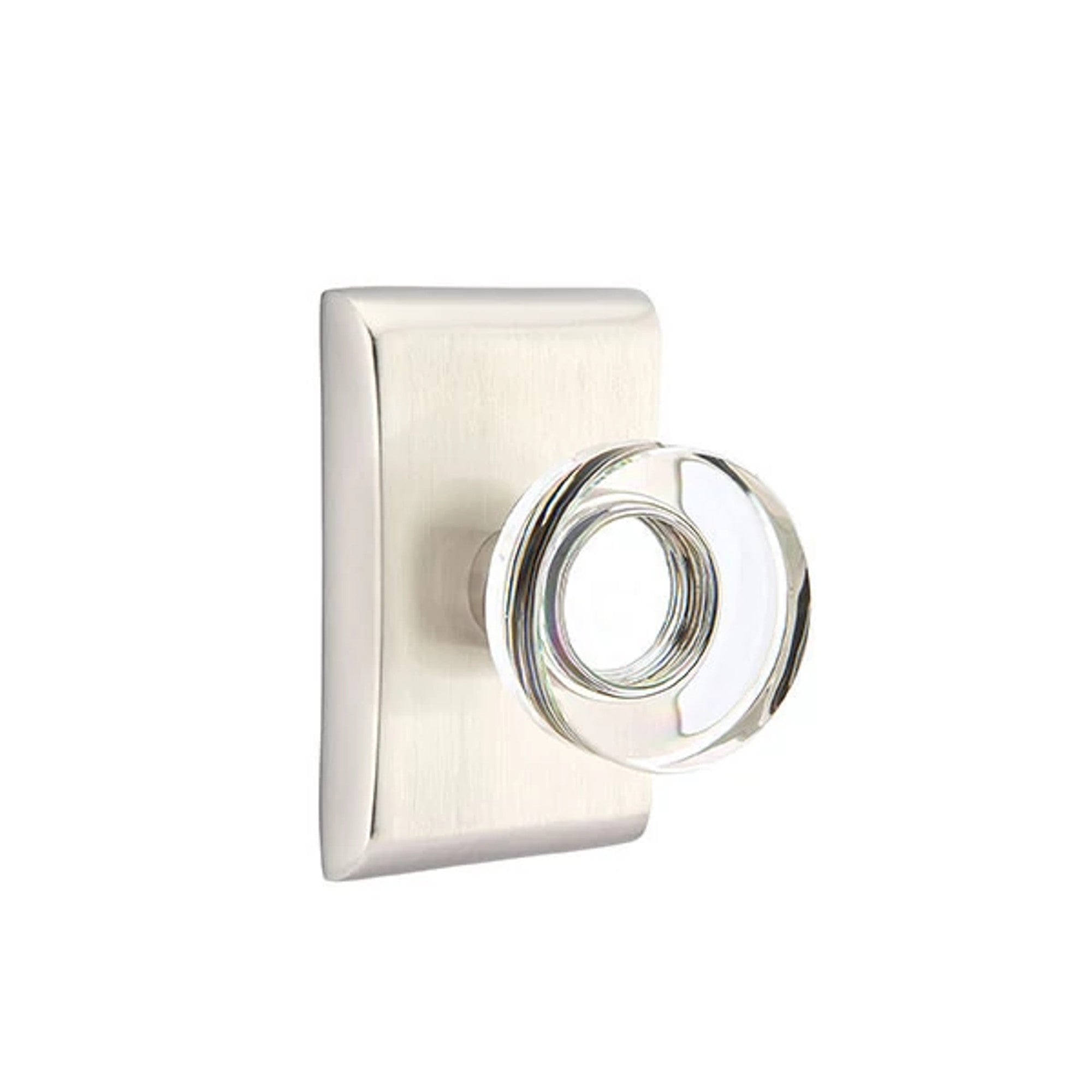 Emtek Modern Disc Glass Knob with Neos Rosette in Satin Nickel