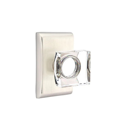 Emtek Modern Square Glass Knob with Neos Rosette in Satin Nickel