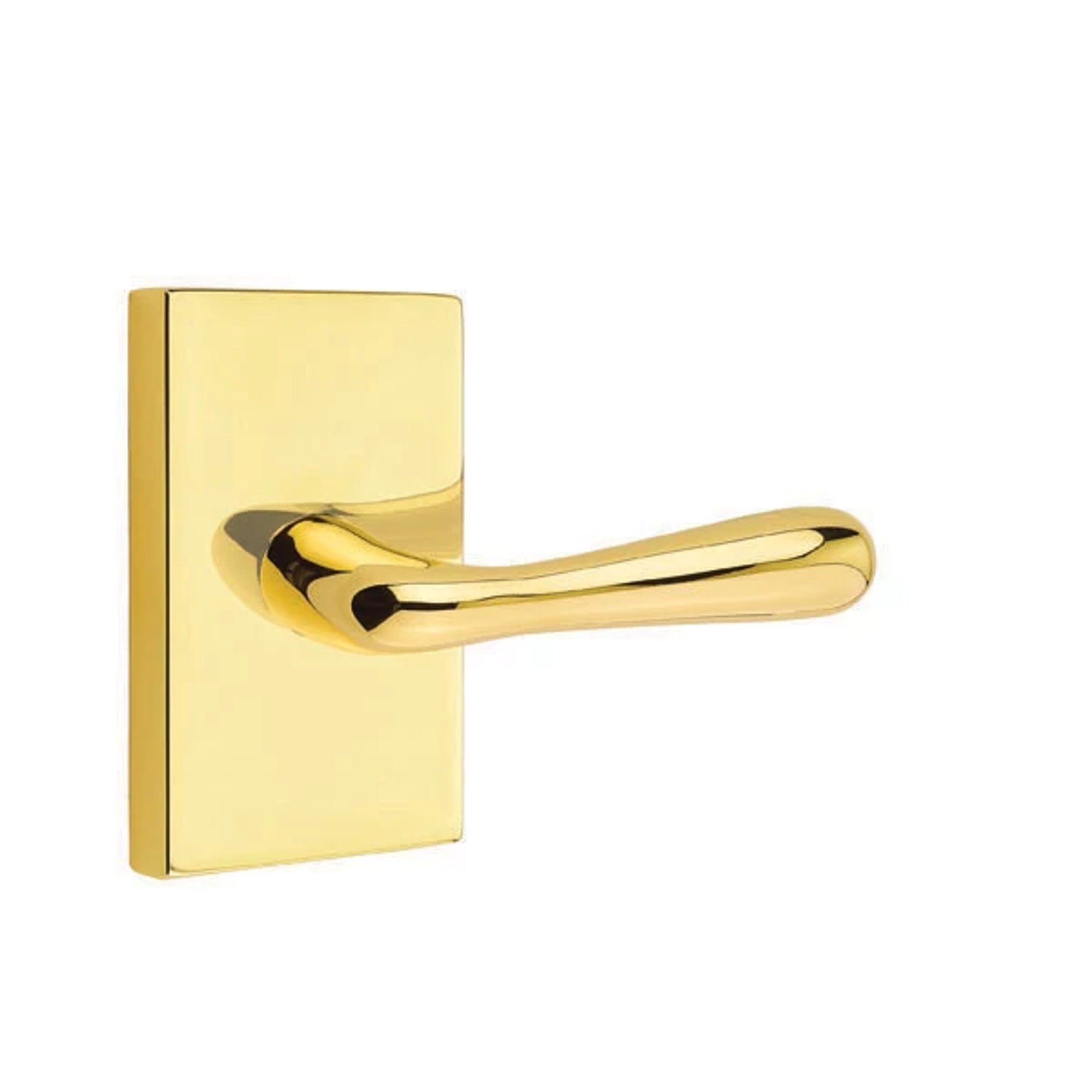 Emtek Basel Lever with Modern Rectangular Rosette in Unlacquered Brass