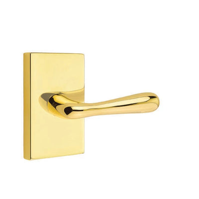 Emtek Basel Lever with Modern Rectangular Rosette in Unlacquered Brass