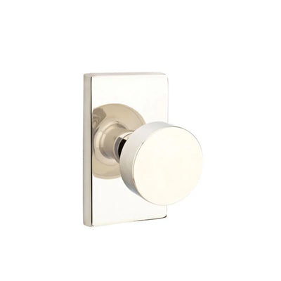 Emtek Round Knob with Modern Rectangular Rosette in Polished Nickel
