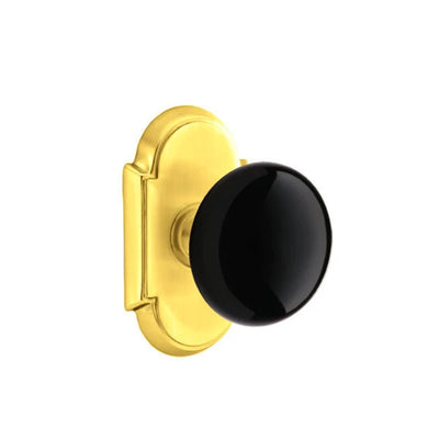 Emtek Ebony Knob with #8 Rosette in Polished Brass