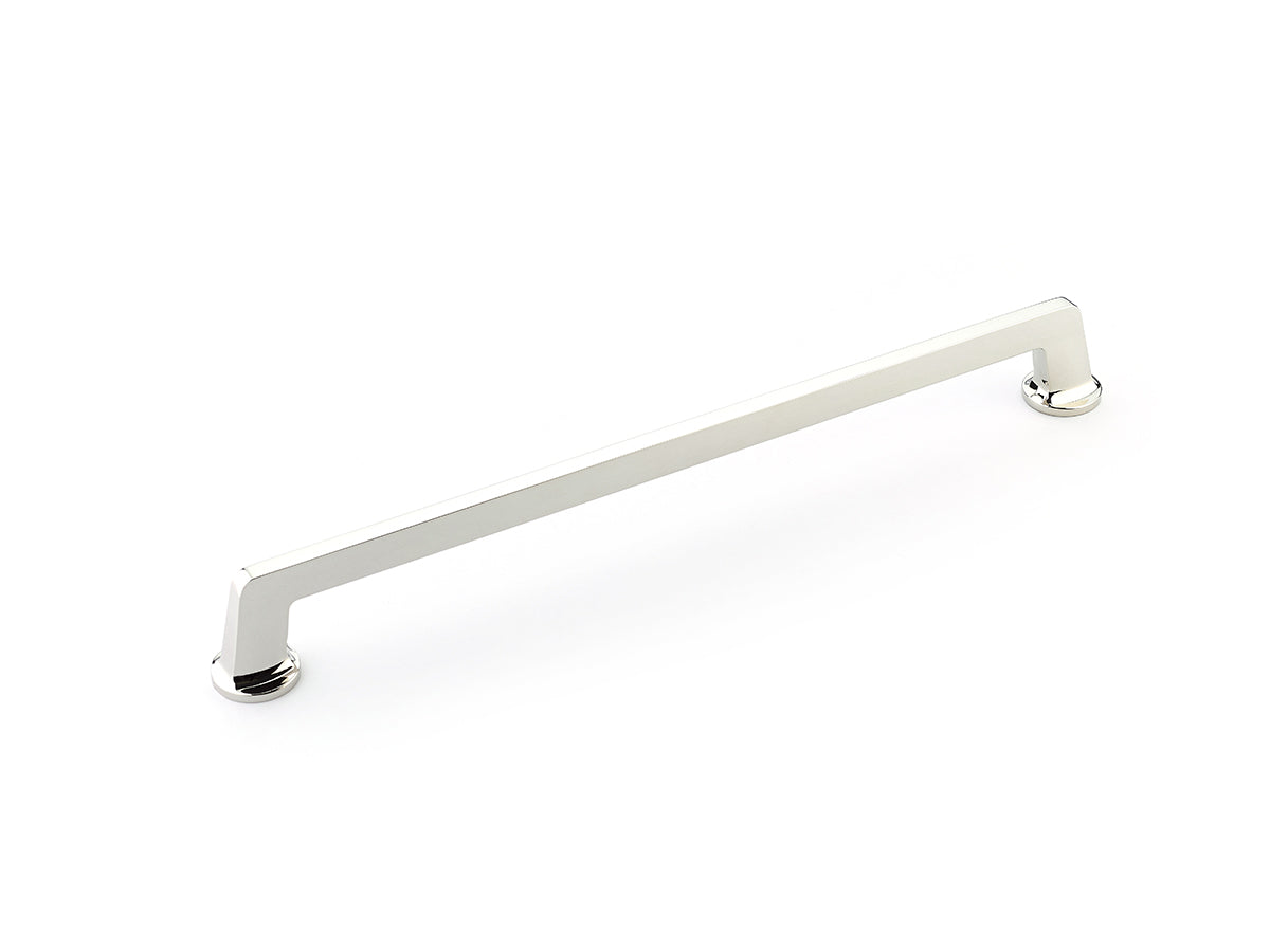 Schaub Northport Round Base 15" C-C Appliance Pull, Round Base in Polished Nickel