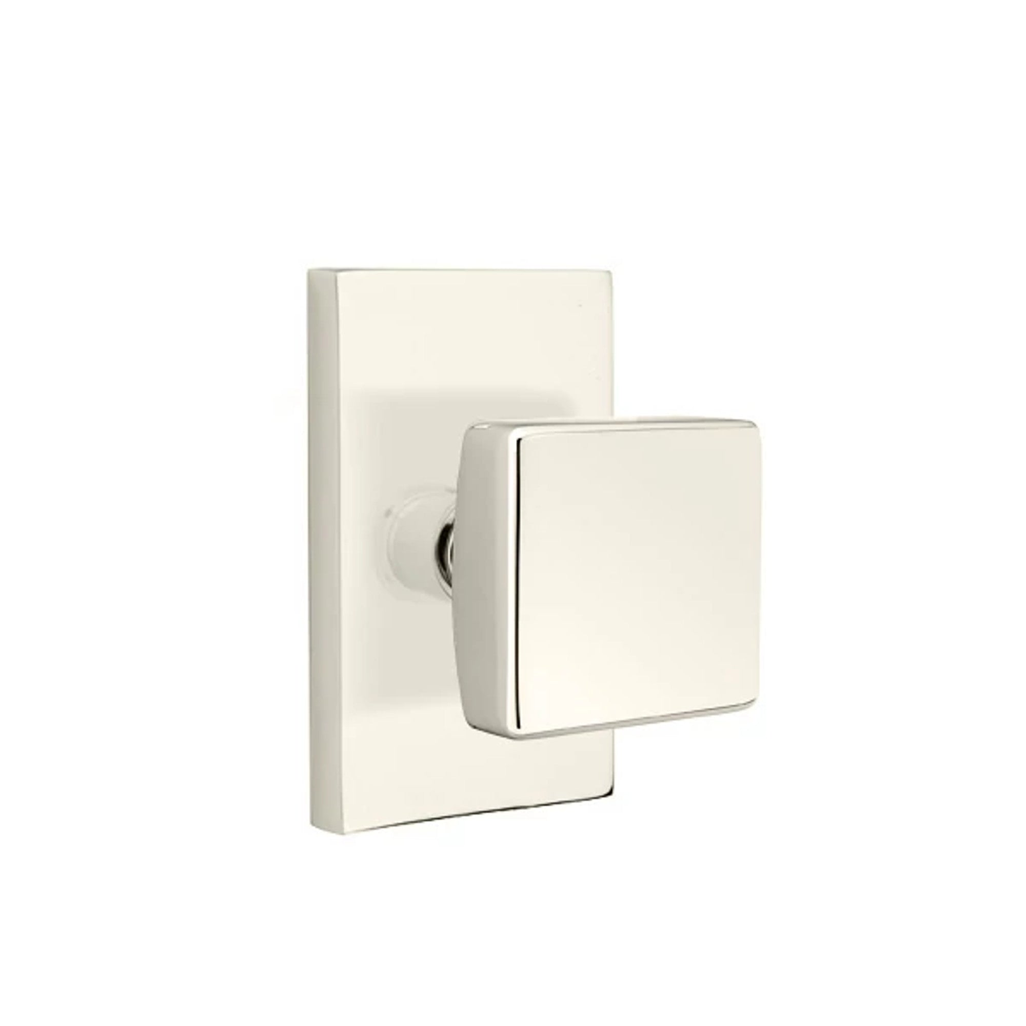 Emtek Square Knob with Modern Rectangular Rosette in Polished Nickel