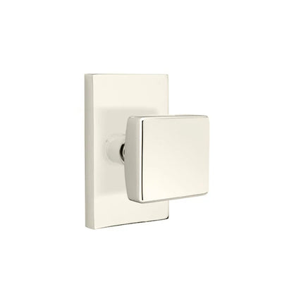 Emtek Square Knob with Modern Rectangular Rosette in Polished Nickel