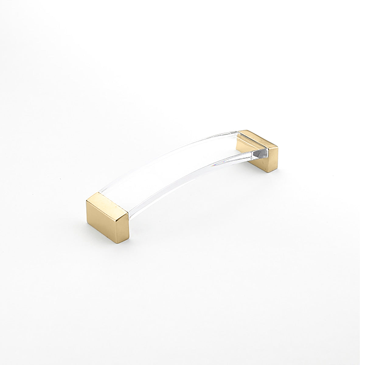Schaub Positano 5-1/16" C-C Arched Pull in Signature Satin Brass with Clear Glass