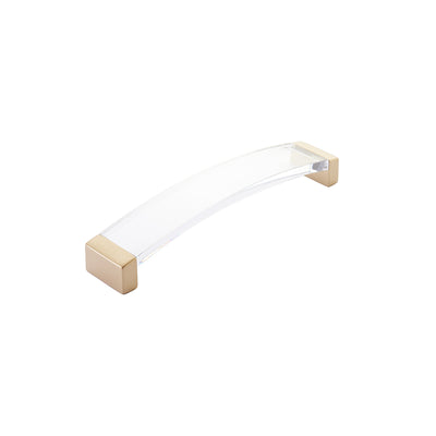 Schaub Positano 6-5/16" C-C Arched Pull in Signature Satin Brass with Clear Glass