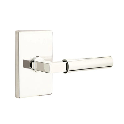 Emtek Hercules Lever with Modern Rectangular Rosette in Polished Nickel