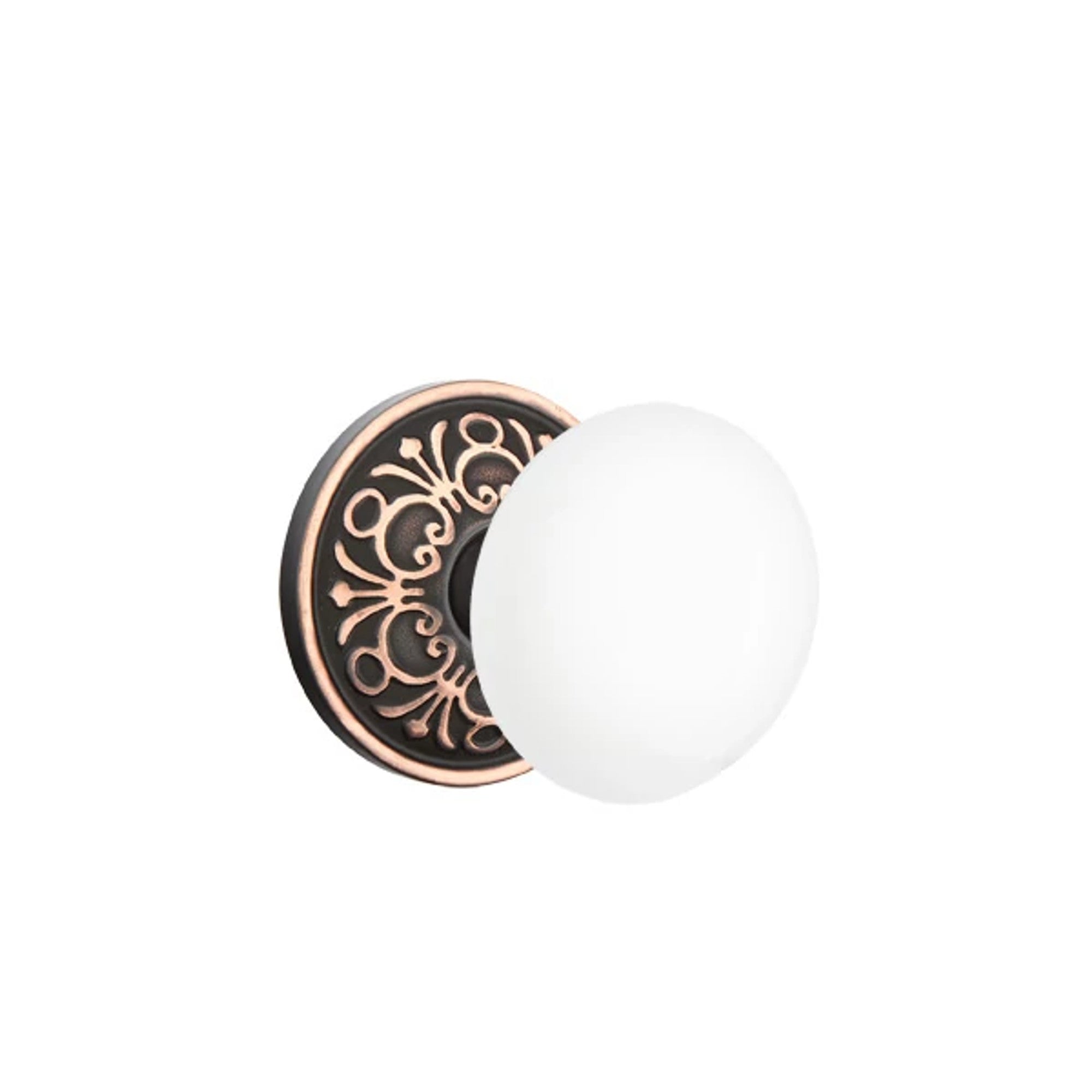 Emtek Ice White Knob with Lancaster Rosette in Oil Rubbed Bronze
