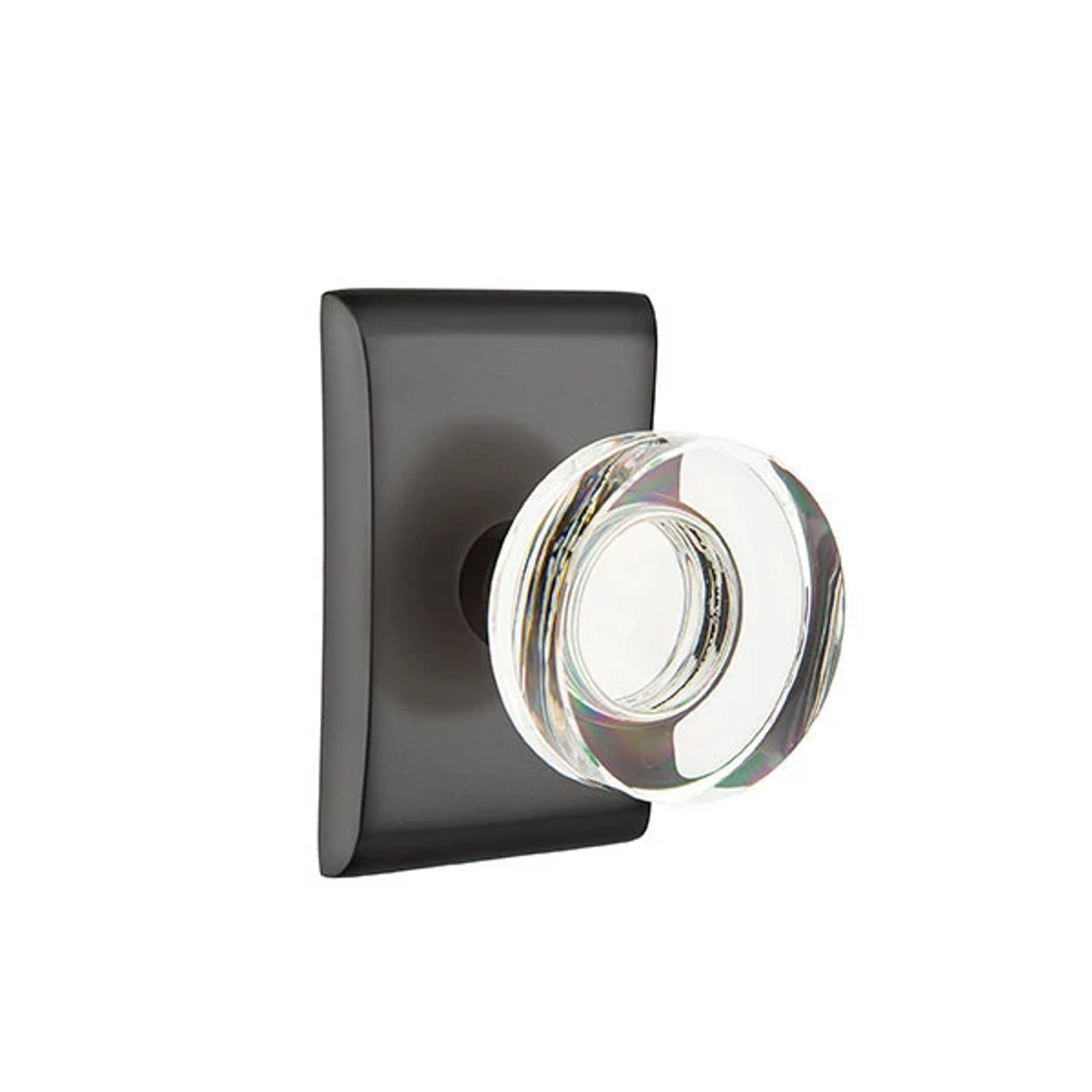 Emtek Modern Disc Glass Knob with Neos Rosette in Flat Black