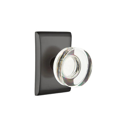 Emtek Modern Disc Glass Knob with Neos Rosette in Flat Black