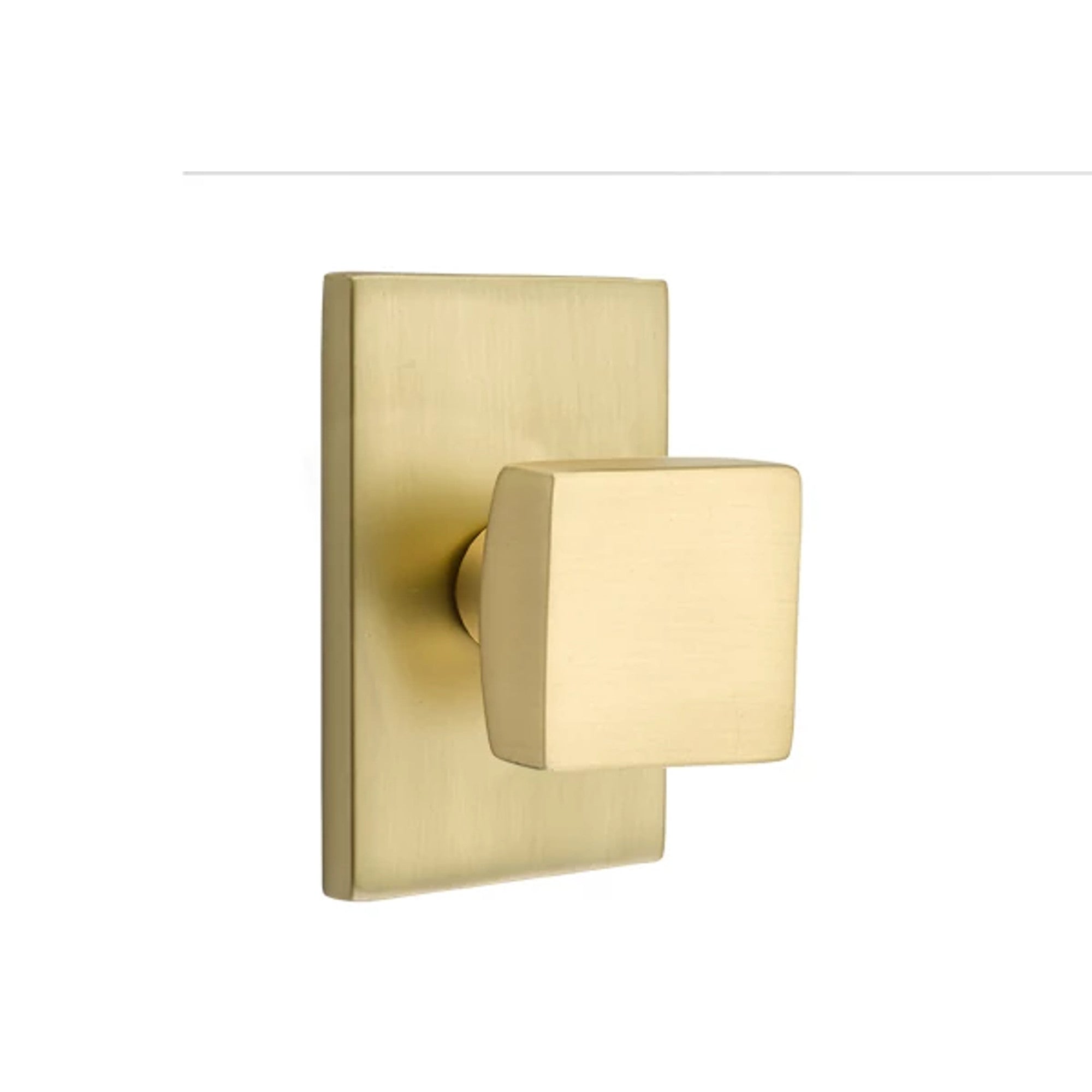 Emtek Square Knob with Modern Rectangular Rosette in Satin Brass