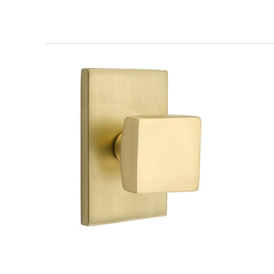 Emtek Square Knob with Modern Rectangular Rosette in Satin Brass