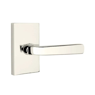 Emtek Sion Lever with Modern Rectangular Rosette in Polished Nickel