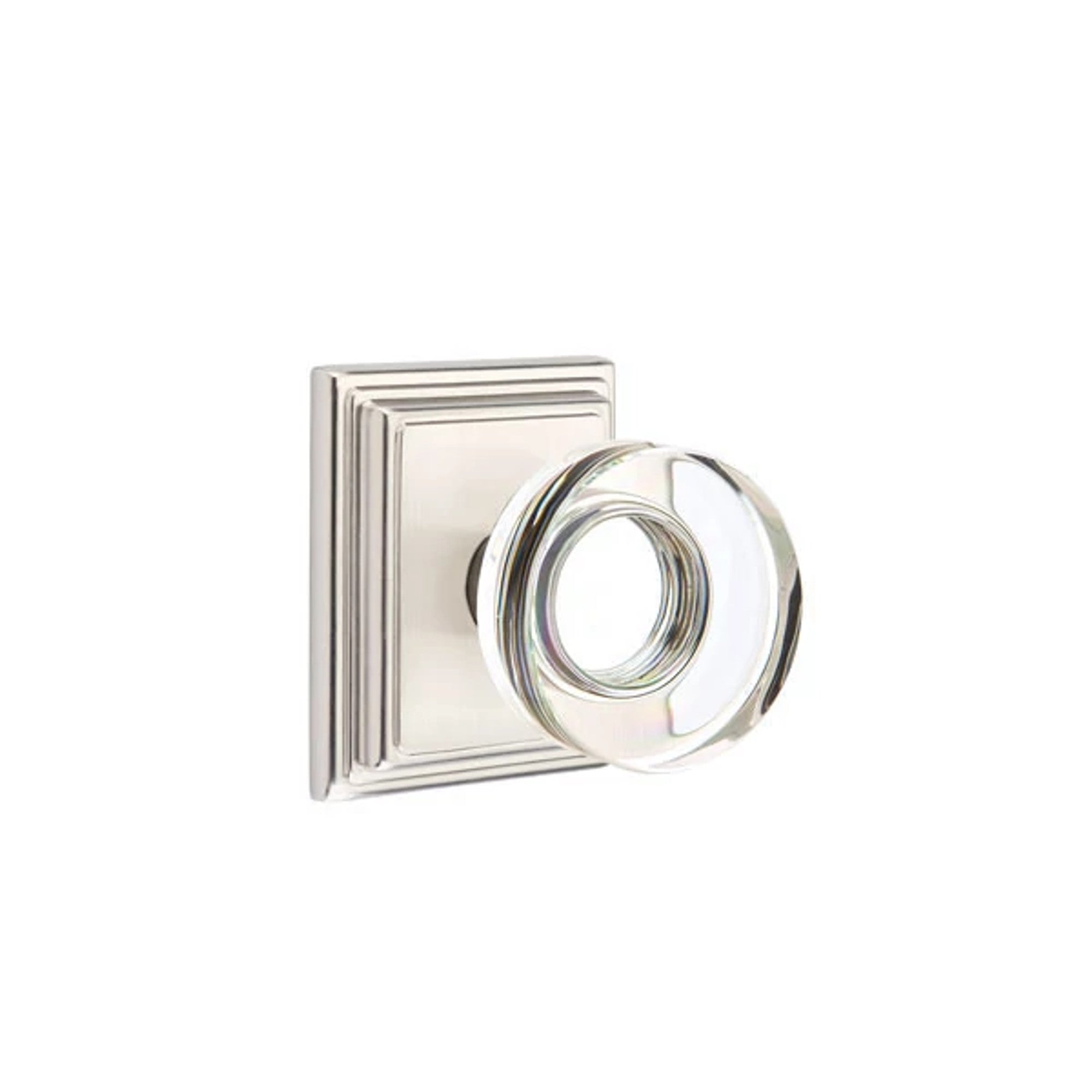 Emtek Modern Disc Glass Knob with Wilshire Rosette in Satin Nickel
