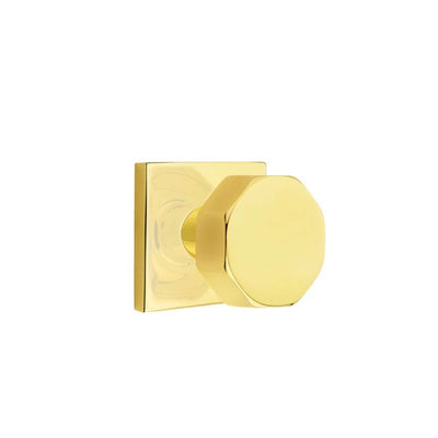 Emtek Octagon Knob with Square Rosette in Unlacquered Brass