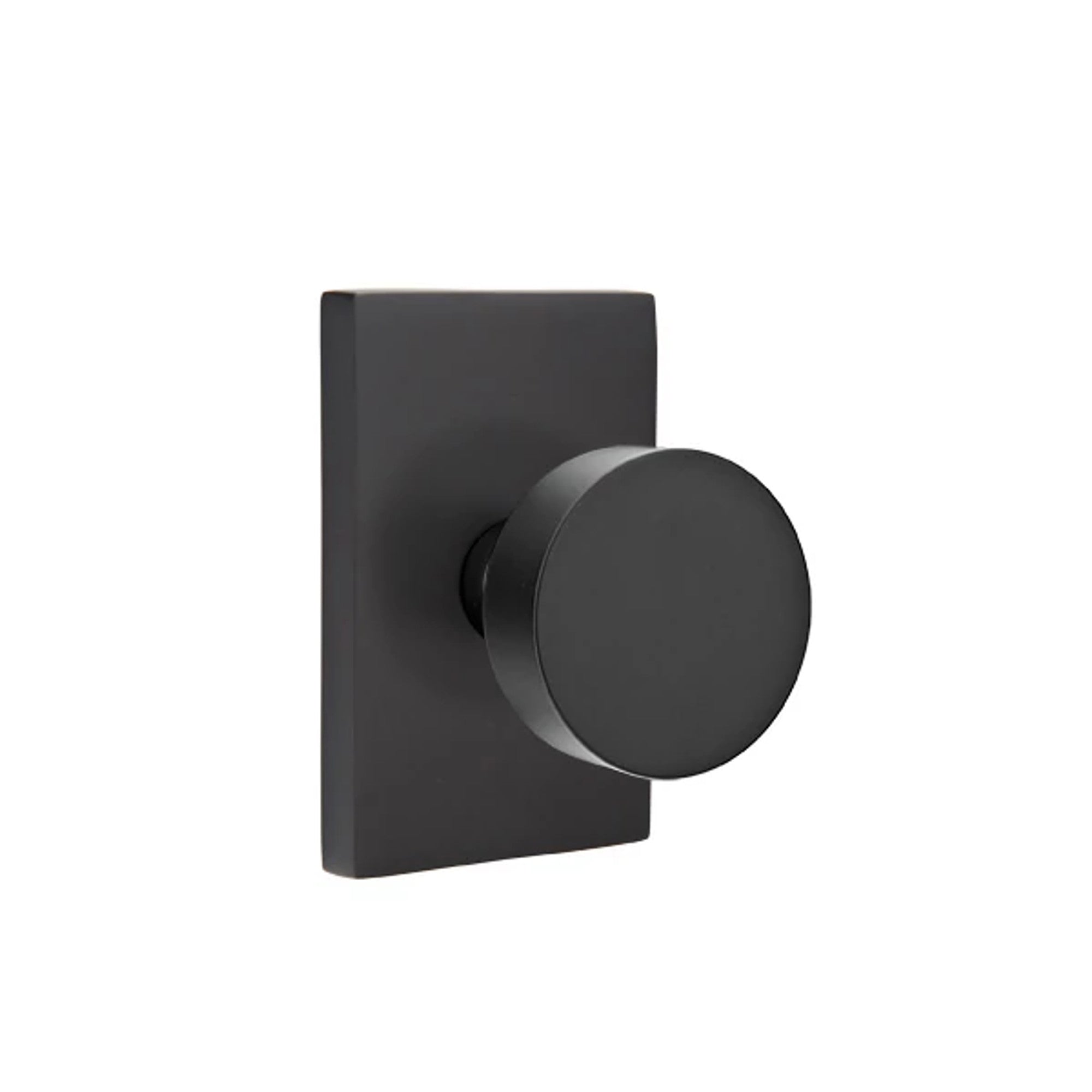 Emtek Round Knob with Modern Rectangular Rosette in Flat Black
