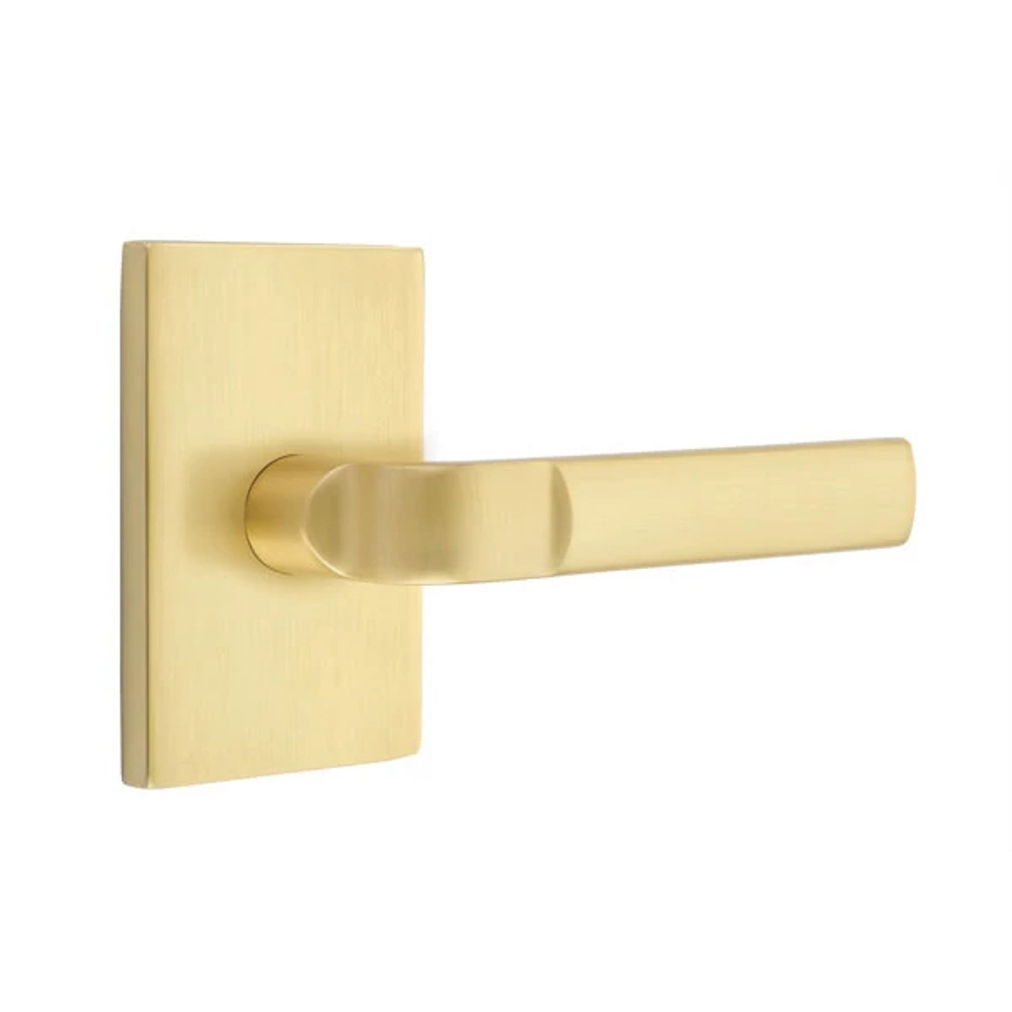 Emtek Aston Lever with Modern Rectangular Rosette in Satin Brass