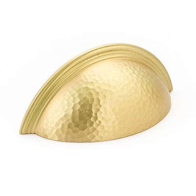 Schaub Atherton 3" C-C Hammered Plain Edges Cup Pull in Satin Brass