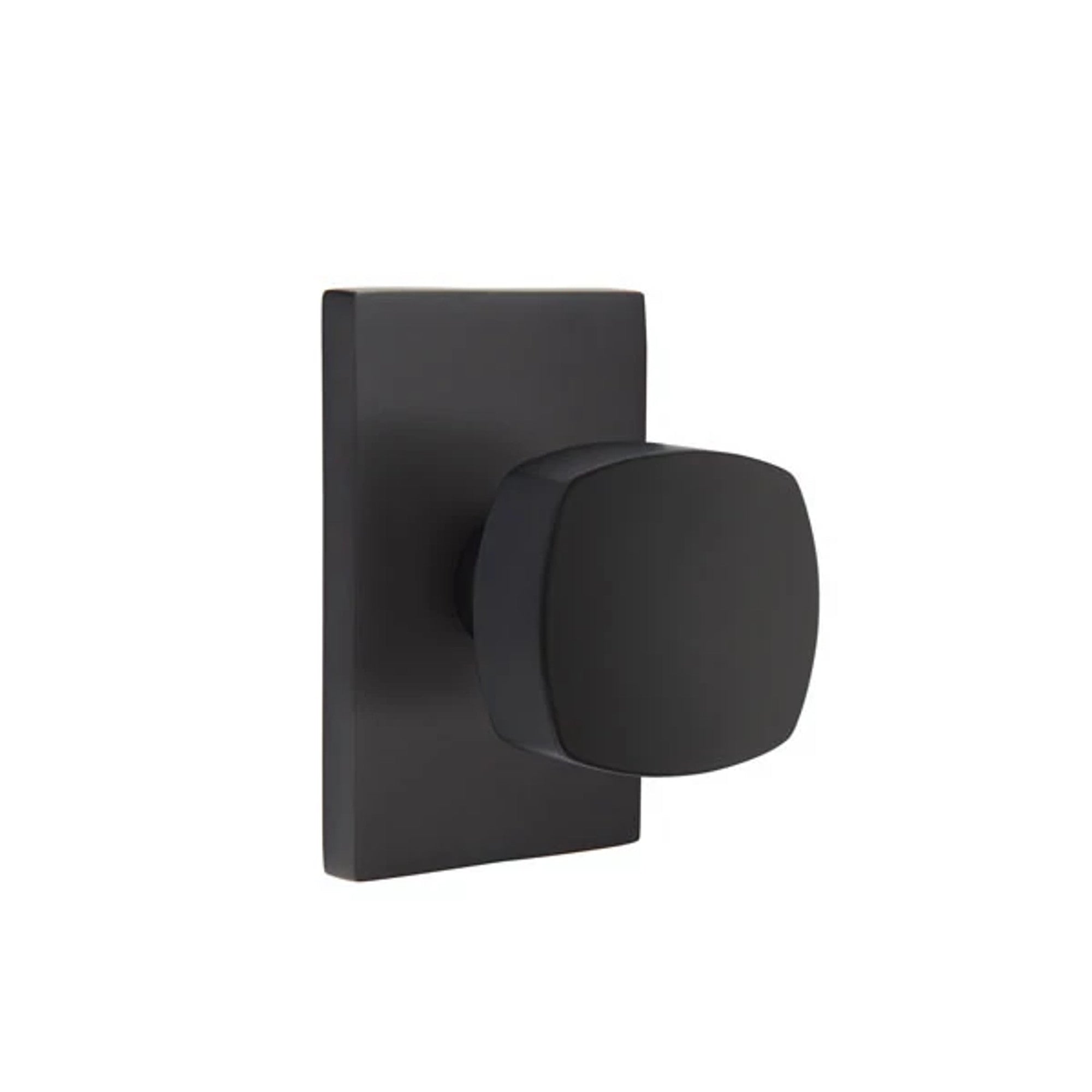 Emtek Freestone Knob with Modern Rectangular Rosette in Flat Black