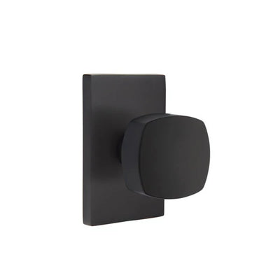 Emtek Freestone Knob with Modern Rectangular Rosette in Flat Black