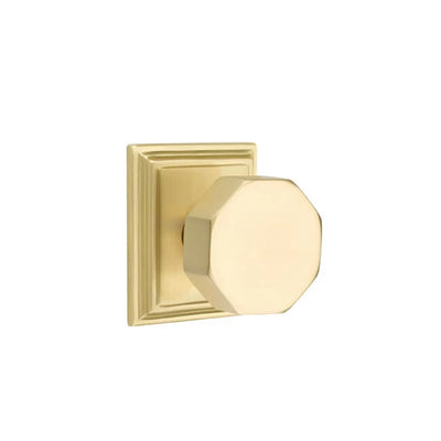 Emtek Octagon Knob with Wilshire Rosette in Satin Brass