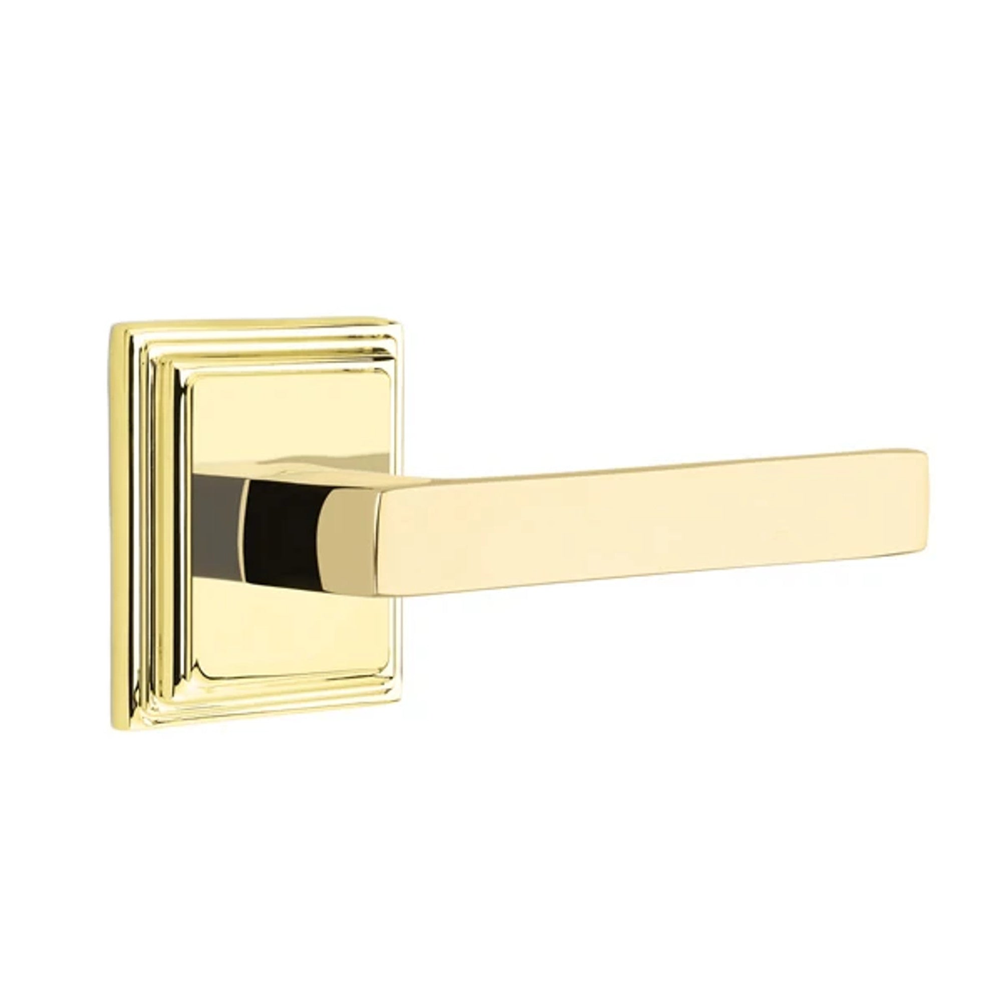 Emtek Dumont Lever with Wilshire Rosette in Unlacquered Brass