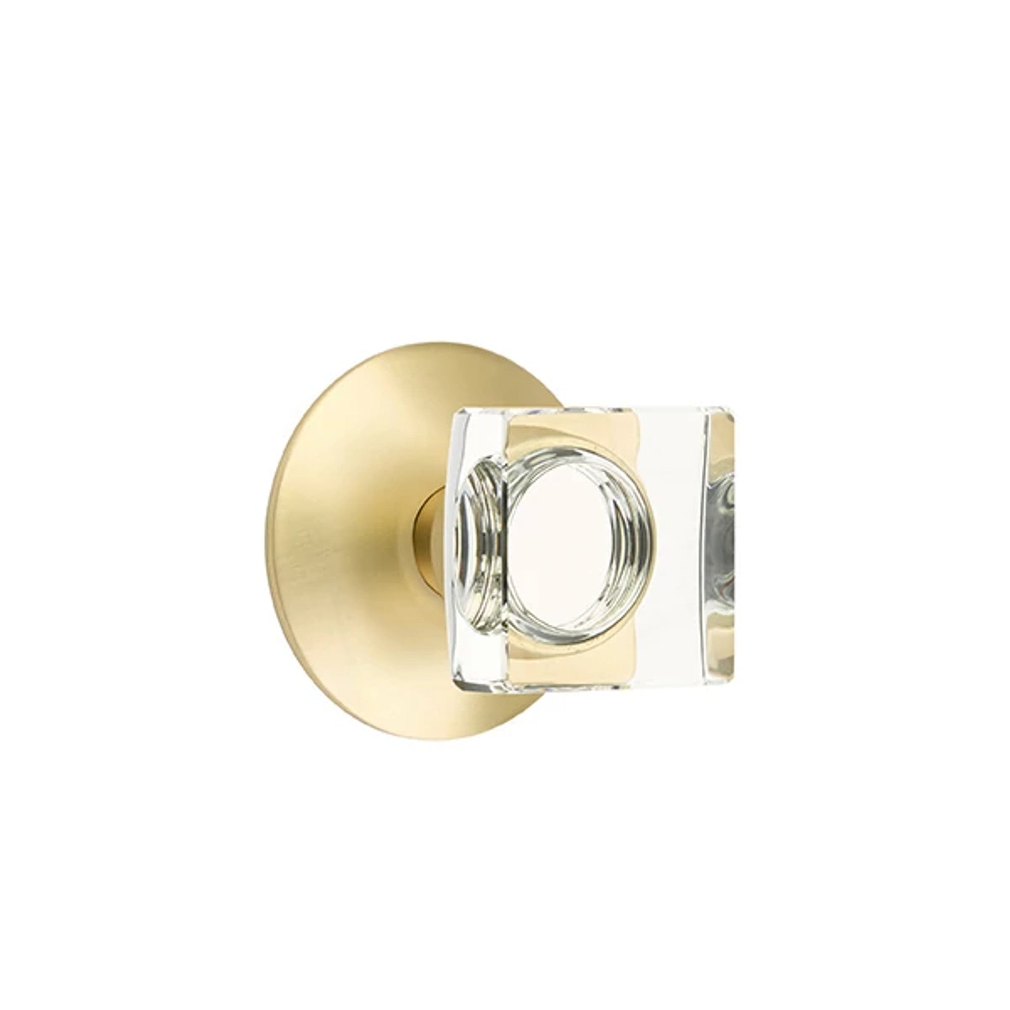 Emtek Modern Square Glass Knob with Modern Rosette in Satin Brass