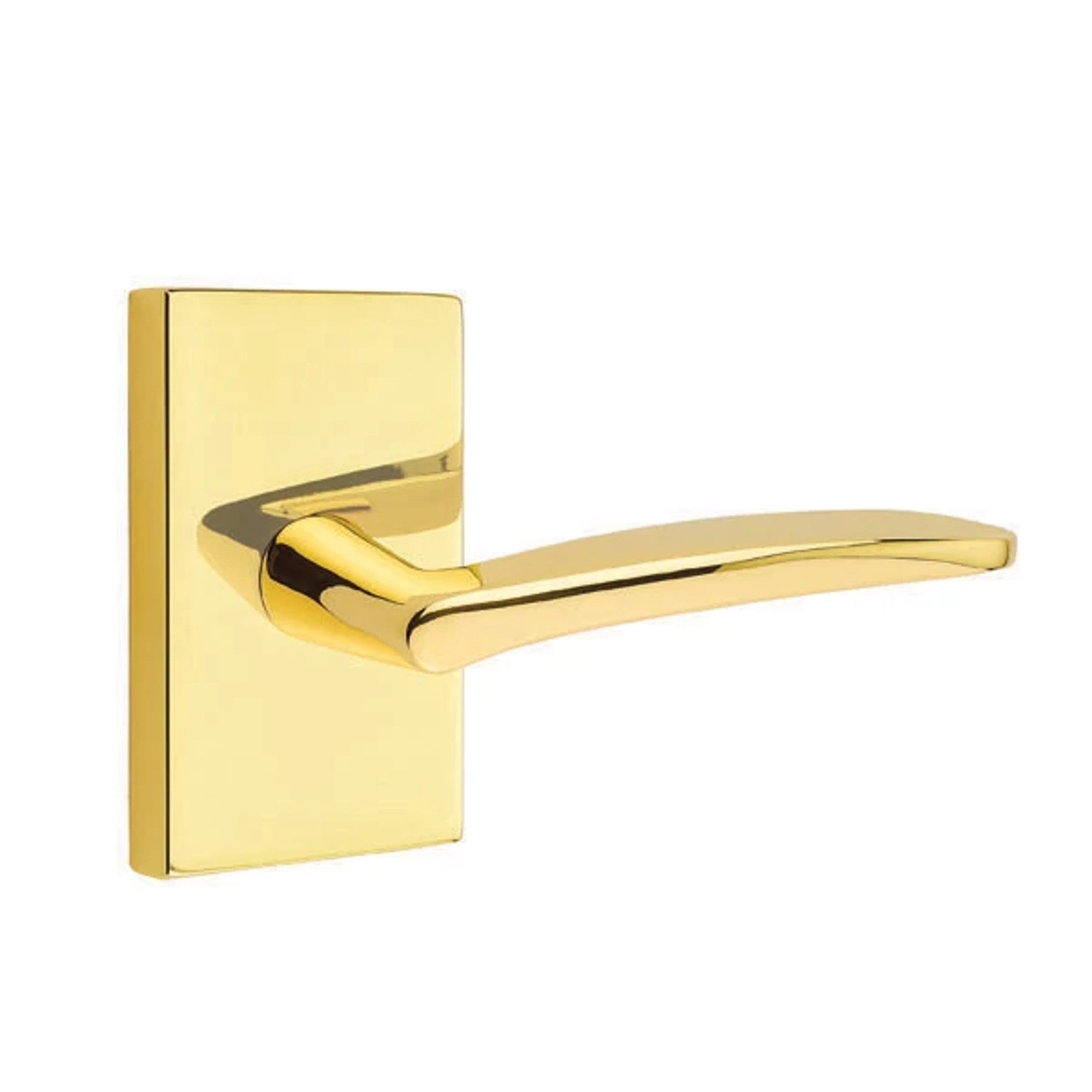 Emtek Poseidon Lever with Modern Rectangular Rosette in Unlacquered Brass