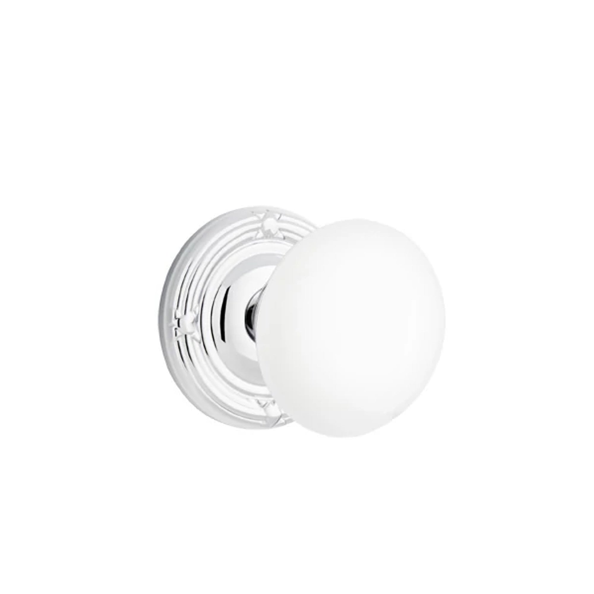 Emtek Ice White Knob with Ribbon & Reed Rosette in Polished Chrome