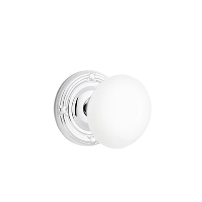 Emtek Ice White Knob with Ribbon & Reed Rosette in Polished Chrome