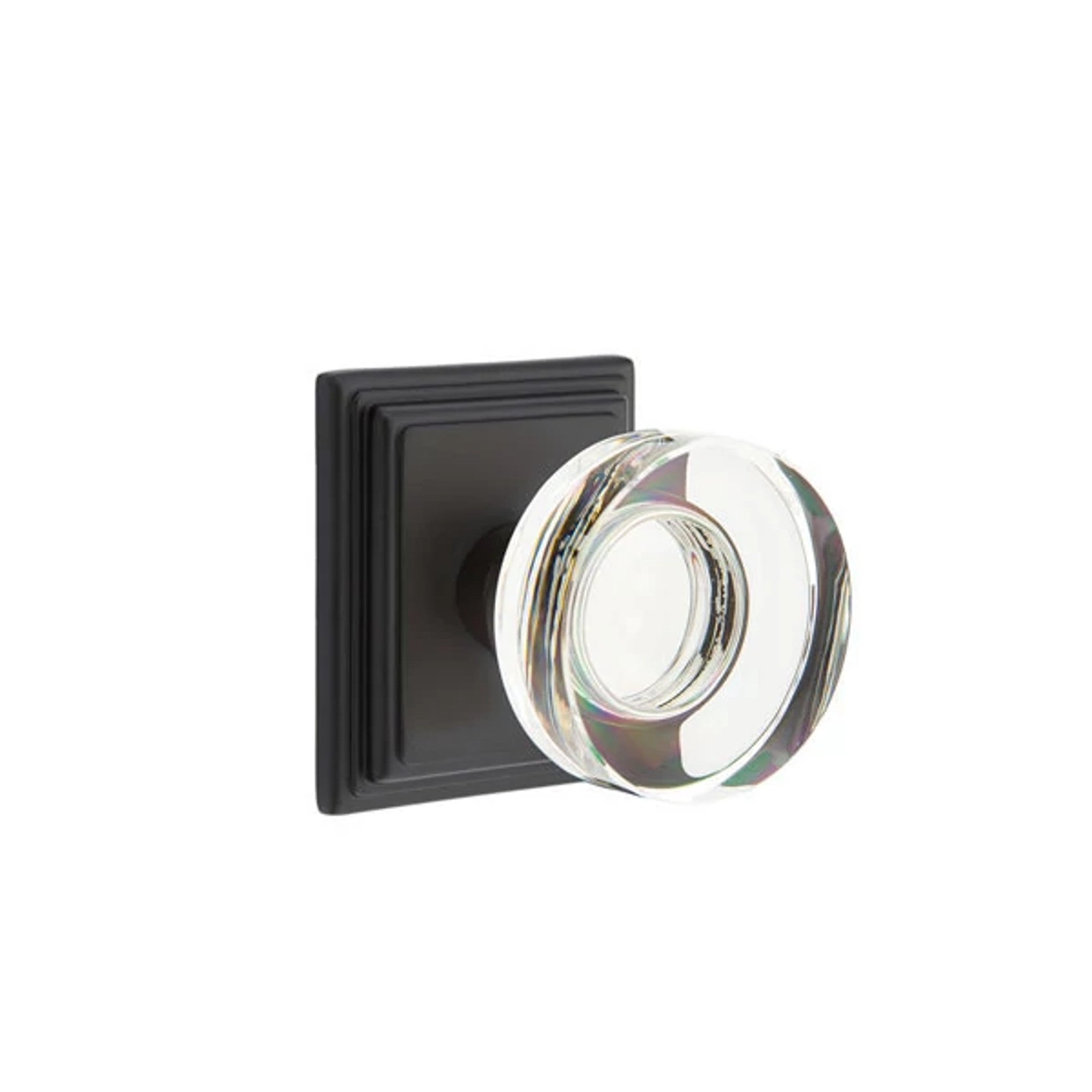Emtek Modern Disc Glass Knob with Wilshire Rosette in Flat Black