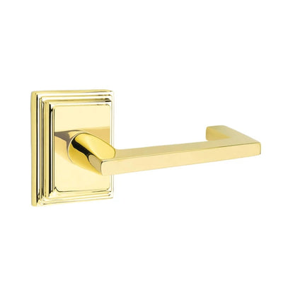 Emtek Argos Lever with Wilshire Rosette in Unlacquered Brass