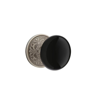 Emtek Ebony Knob with Lancaster Rosette in Pewter