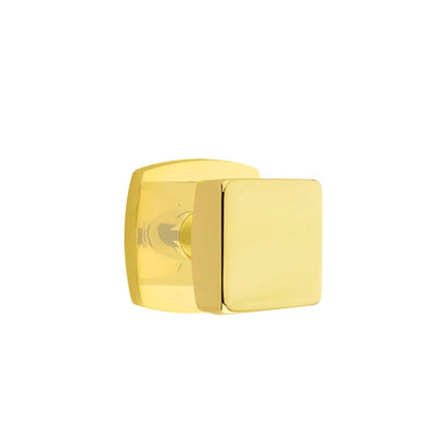 Emtek Square Knob with Urban Modern Rosette in Unlacquered Brass