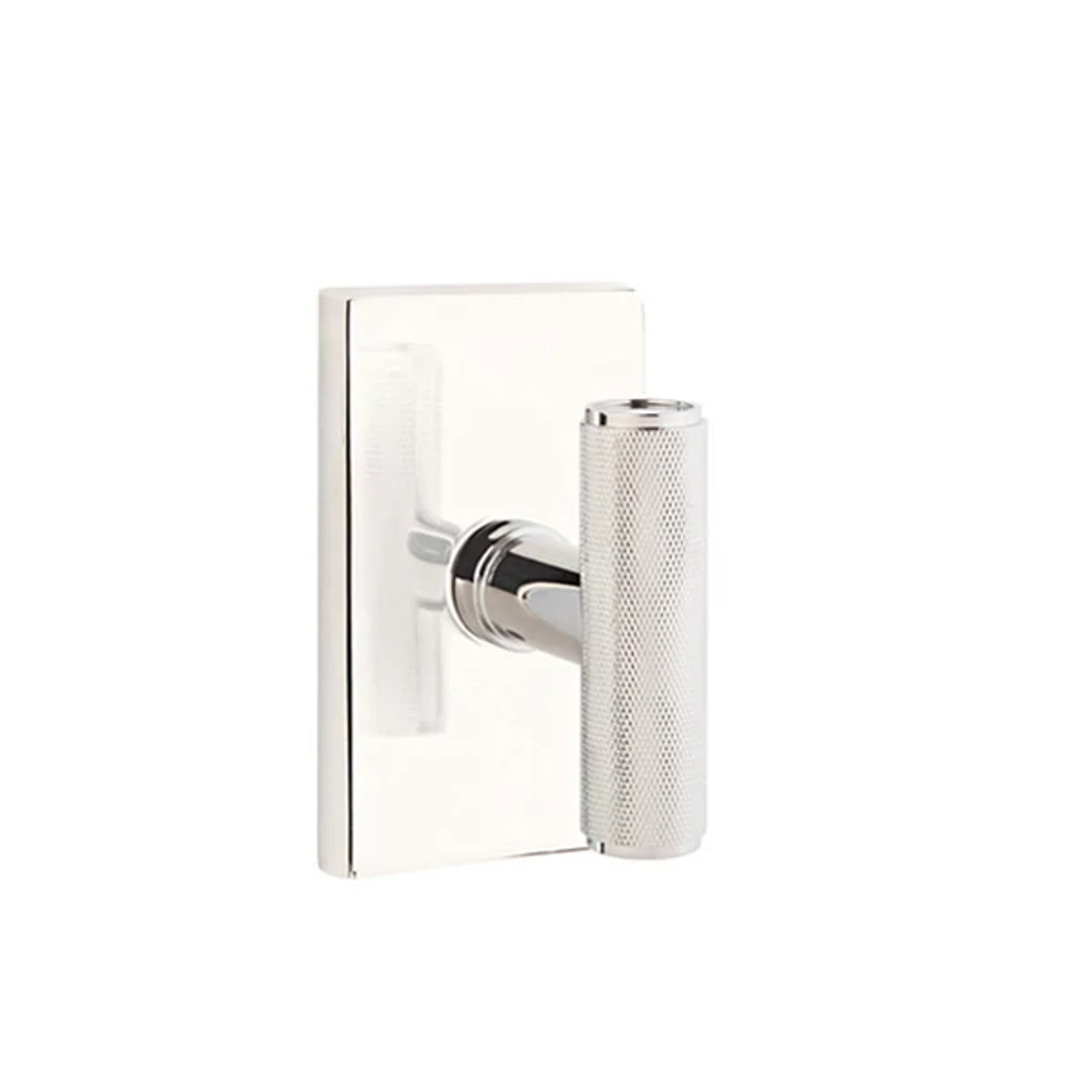 Emtek Ace Knurled Knob with Modern Rectangular Rosette in Polished Nickel