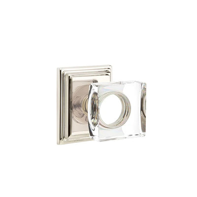 Emtek Modern Square Glass Knob with Wilshire Rosette in Polished Nickel
