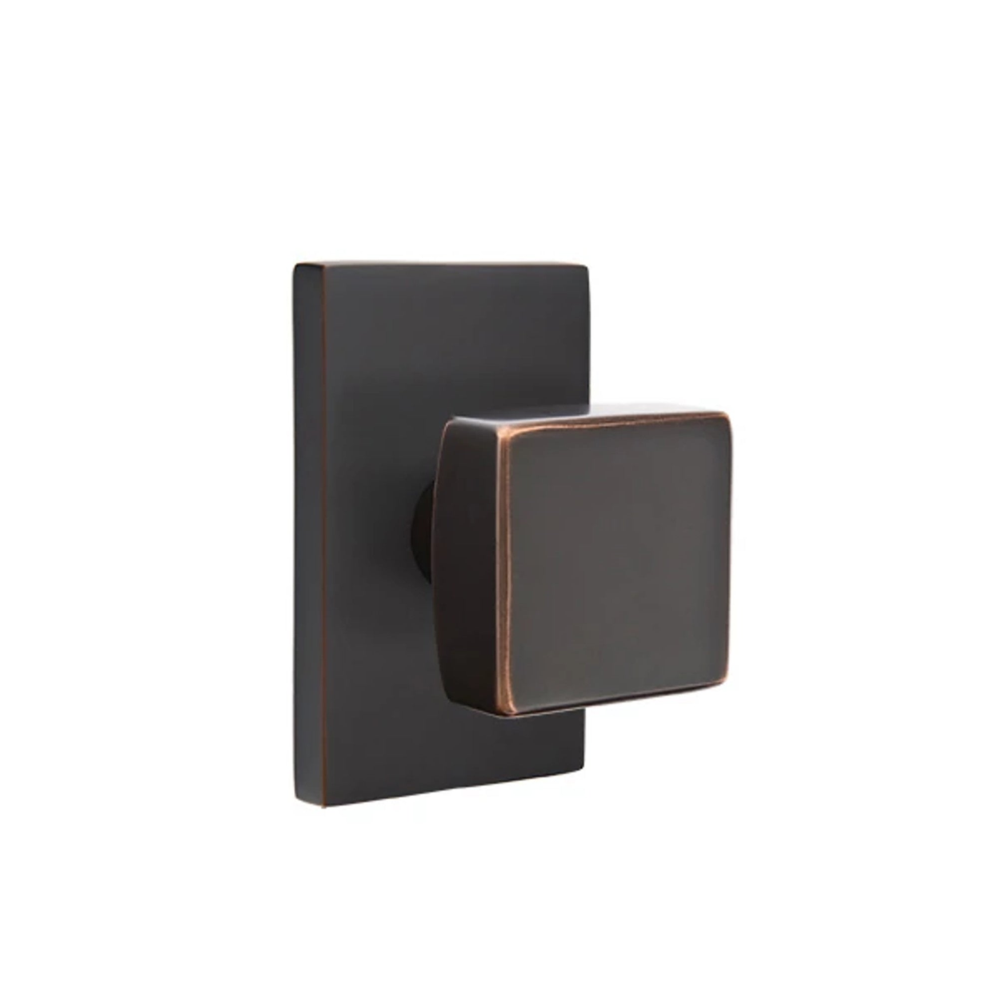 Emtek Square Knob with Modern Rectangular Rosette in Oil Rubbed Bronze