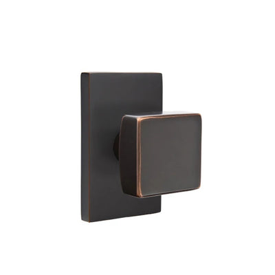 Emtek Square Knob with Modern Rectangular Rosette in Oil Rubbed Bronze