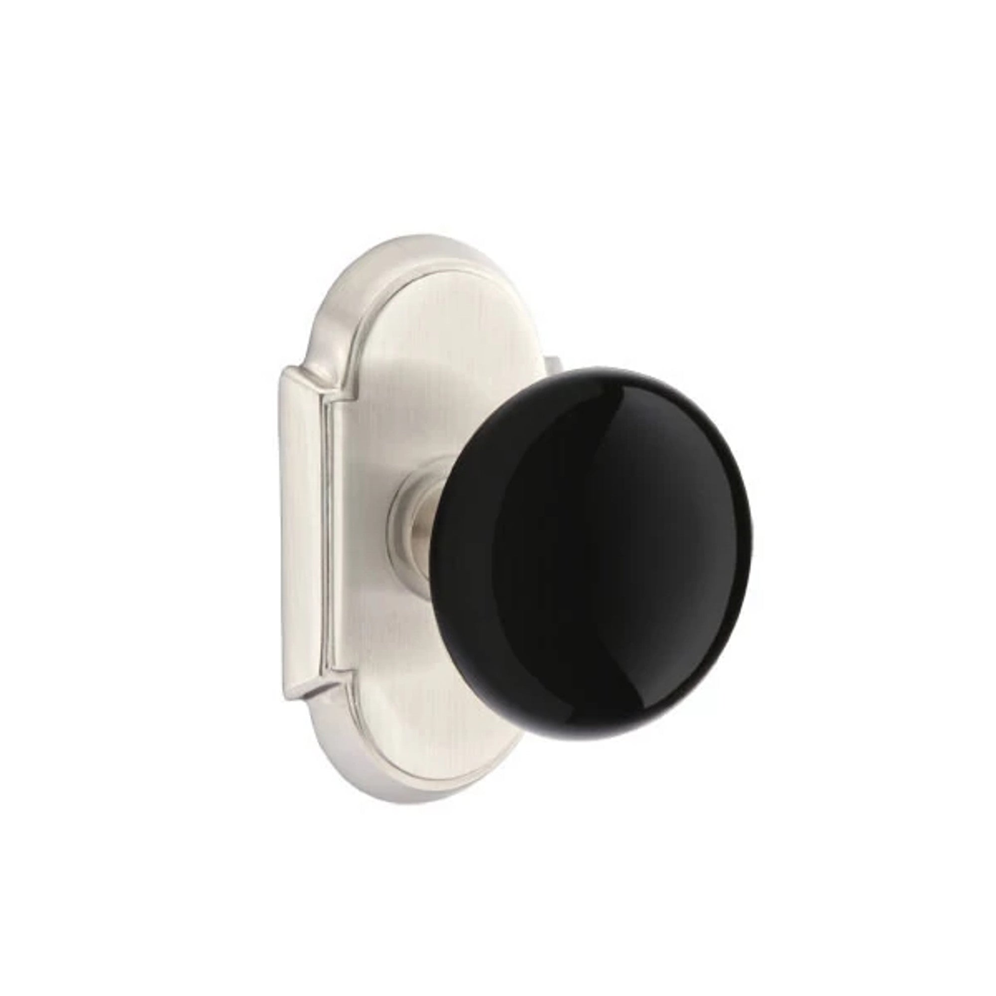Emtek Ebony Knob with #8 Rosette in Satin Nickel