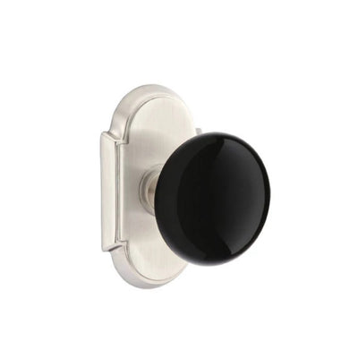 Emtek Ebony Knob with #8 Rosette in Satin Nickel
