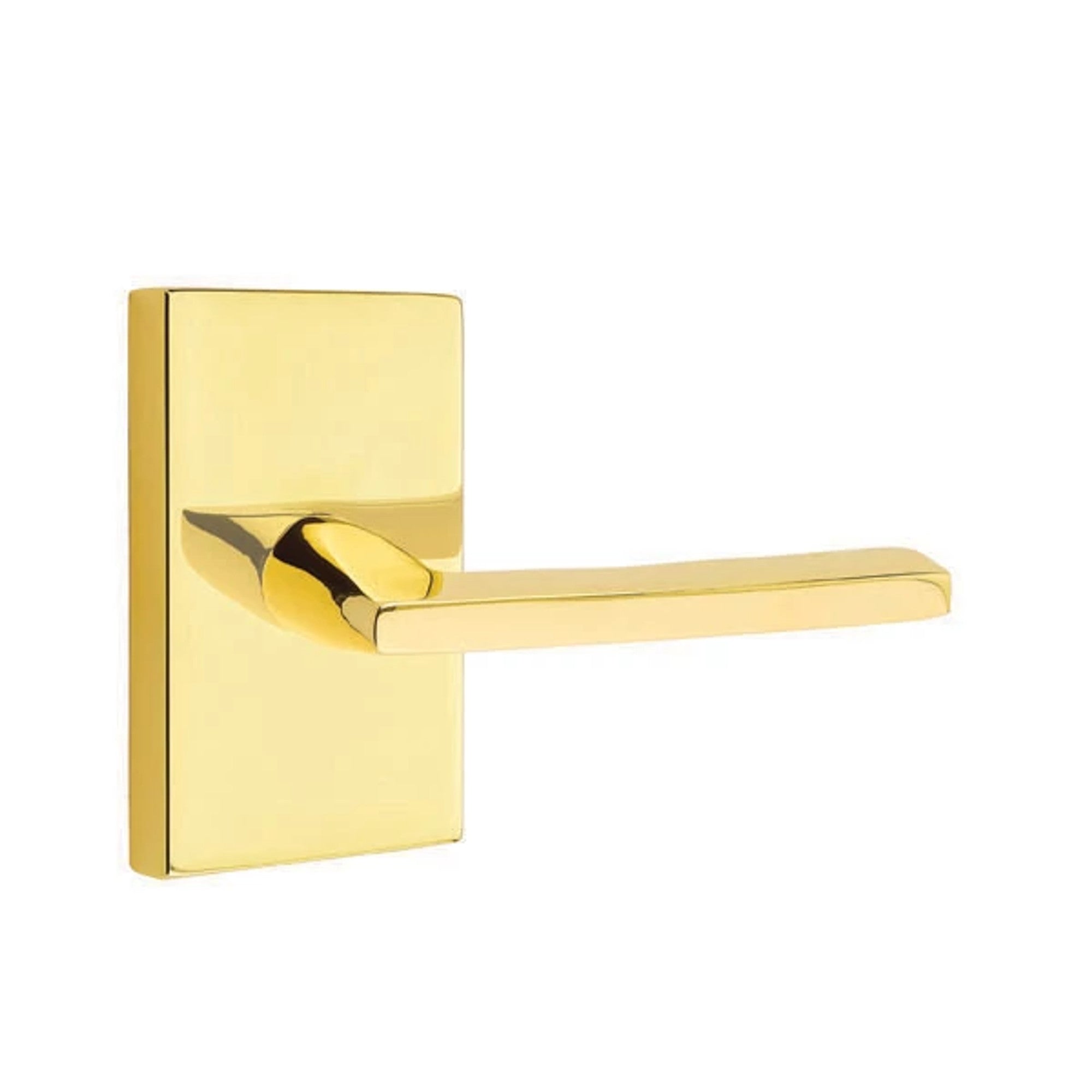 Emtek Helios Lever with Modern Rectangular Rosette in Unlacquered Brass