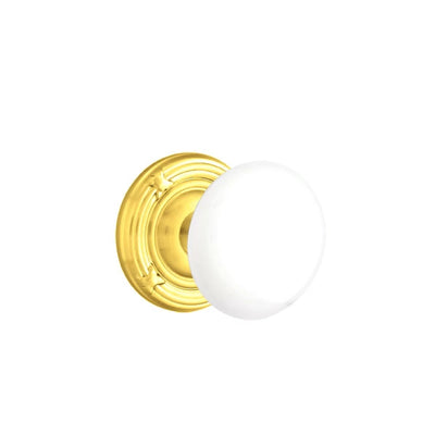 Emtek Ice White Knob with Ribbon & Reed Rosette in Polished Brass