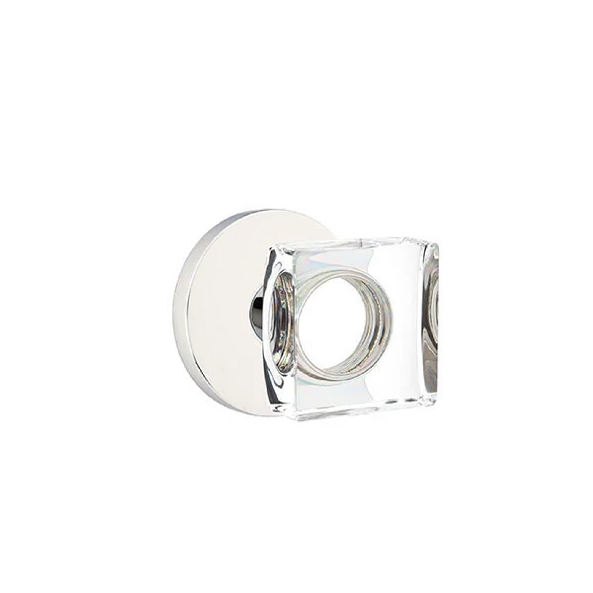Emtek Modern Square Glass Knob with Disk Rosette in Polished Chrome