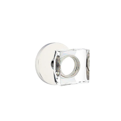 Emtek Modern Square Glass Knob with Disk Rosette in Polished Chrome
