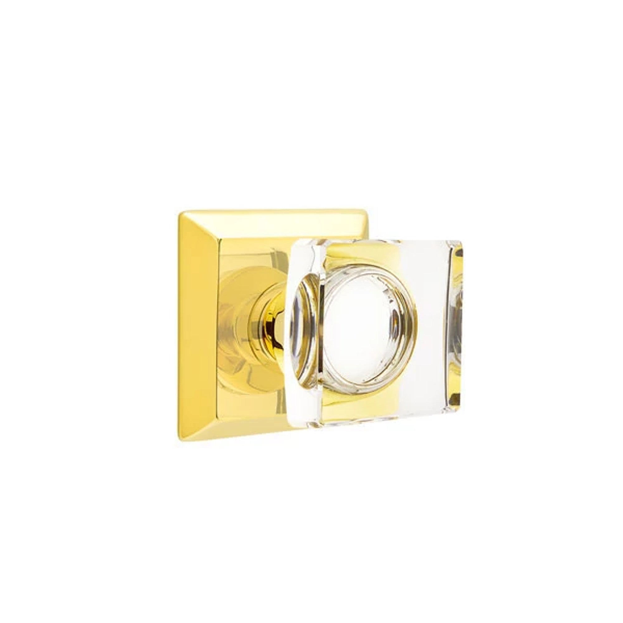 Emtek Modern Square Glass Knob with Quincy Rosette in Polished Brass