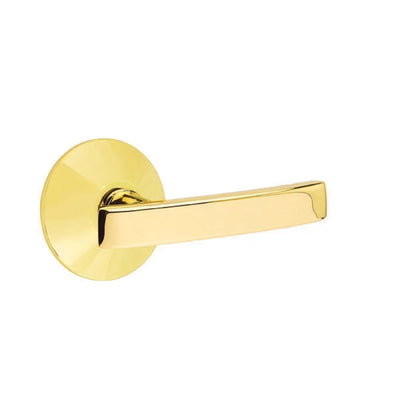 Emtek Geneva Lever with Modern Rosette in Unlacquered Brass