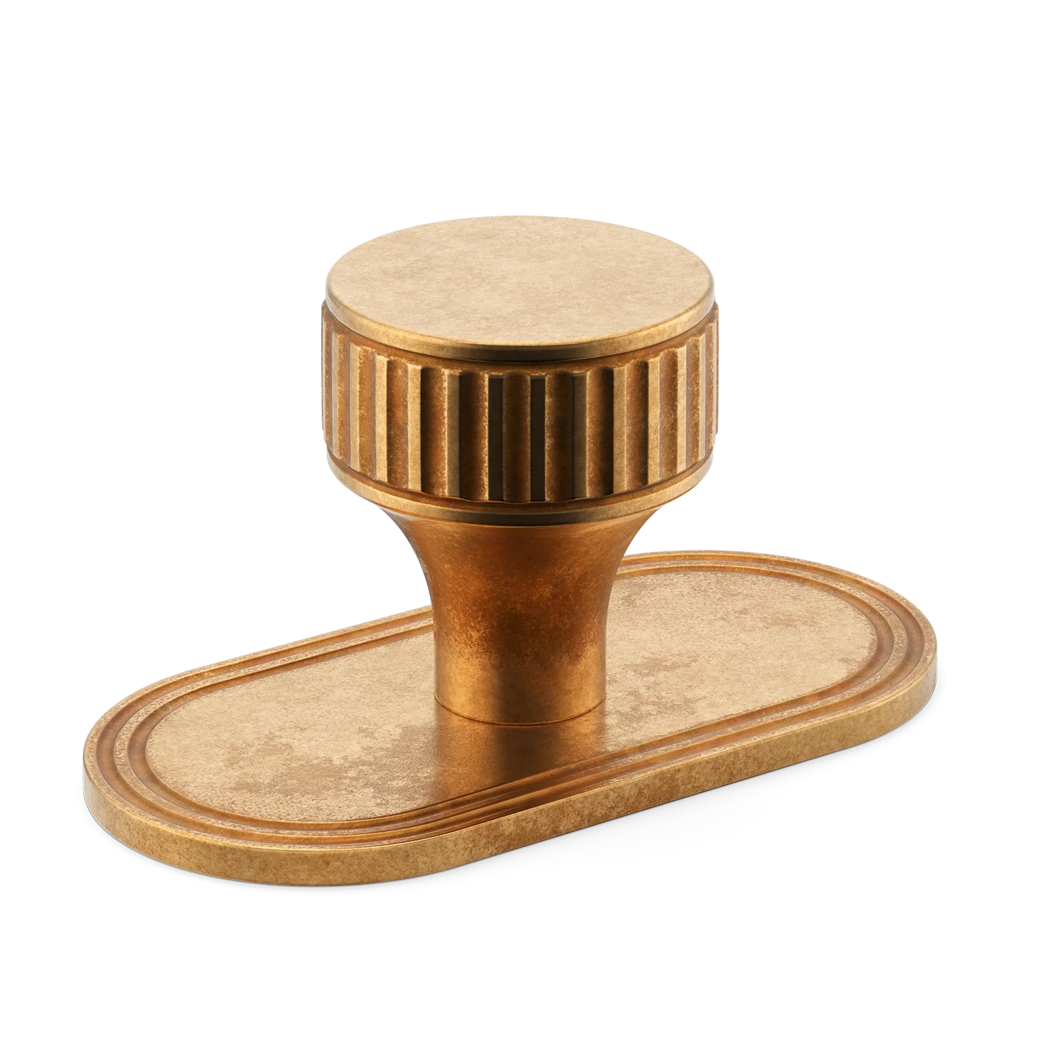 Armac Martin Barwick Ridged Cabinet Knob with Backplate in 25mm / Burnished Brass