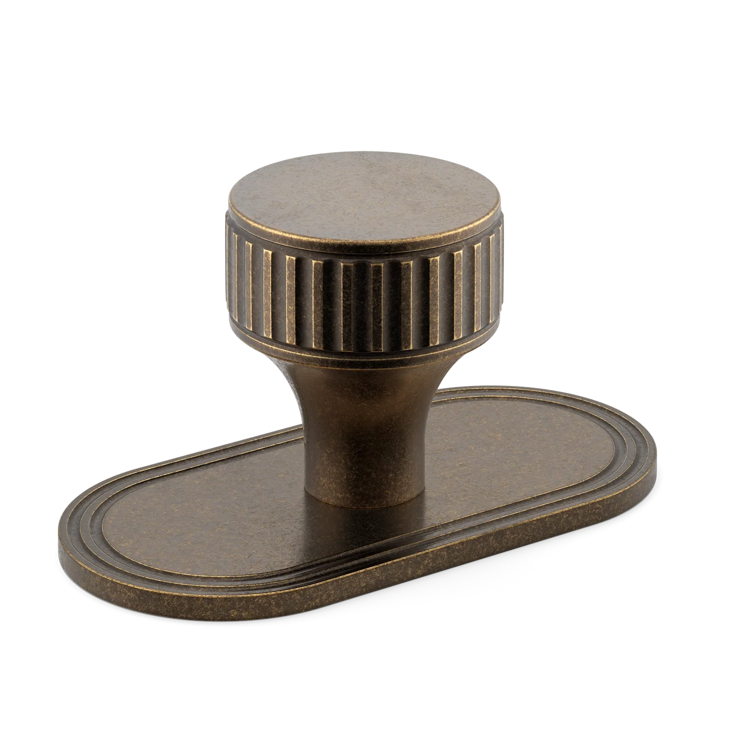 Armac Martin Barwick Ridged Cabinet Knob with Backplate in 25mm / Dark Aged Brass
