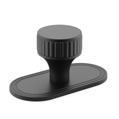Armac Martin Barwick Ridged Cabinet Knob with Backplate in 25mm / Matt Black Lacquered